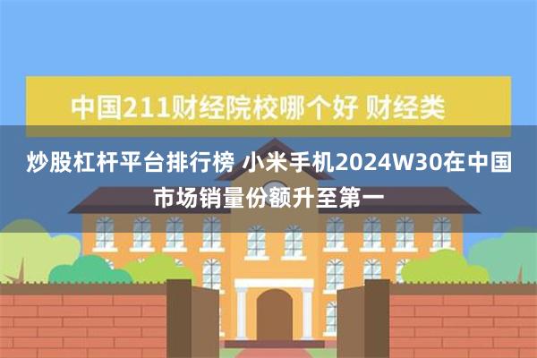 炒股杠杆平台排行榜 小米手机2024W30在中国市场销量份额升至第一